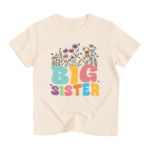 Image of Toddler Girl Big Sister Shirt Pregnancy Announcement T-Shirts Cotton Short Sleeve Tees 2-10 Years