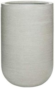 Tall Sleek Ivory Ridged Round Planter 21.5" H x 14" - Ivory Horizontal Ridged Cody Pot