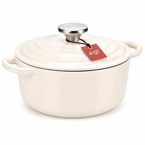 Hisencn 4QT Enameled Cast Iron Dutch Oven For Bread Baking Cooking