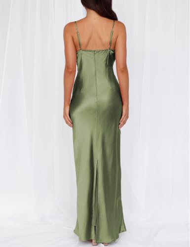 Image of Formal Satin Silk Spaghetti Strap Maxi Dresses for Women Wedding Guest