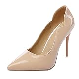high heels stilettos AIMODOR Damen Lack High Heels Spitz Pumps Stiletto 10cm Absatz Schuhe (Beige,35)
