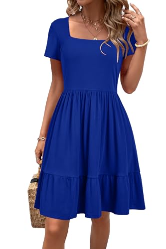 Image of Newshows Women's 2026 Summer Casual Square Neck Ruffle A Line Beach Vacation Sundress Work Business Dress with Pockets