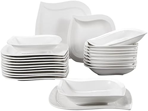 MALACASA, Series Blance, 12-Piece Dinner Set with 6-Piece Dinner Plates and 6-Piece Soup Plates, Service for 6
