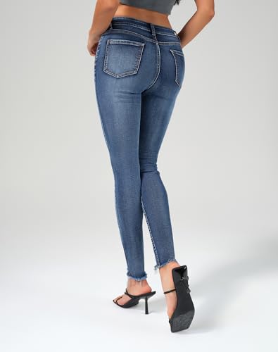 roswear Skinny Jeans for Women Mid Rise Ripped Stretchy Denim Pants Trendy Slim Fit Distressed Jeans3