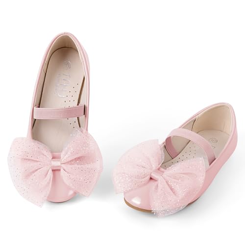 MUSSHOE Toddler Girl Dress Shoes: Flower Girl Shoes - Elastic Strap Flora Mary Jane Ballet Flats for Little Girls 1-8 Years Formal Dressy Party Wedding