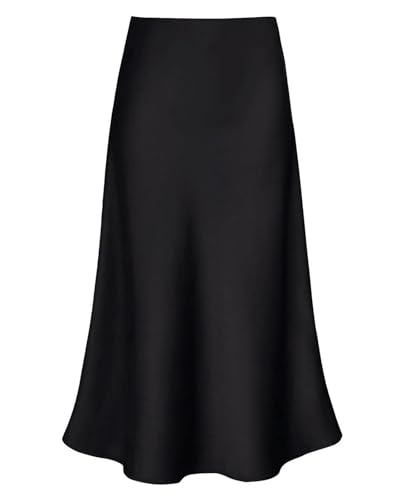Outoshe 2026 Womens Satin Midi Skirt Elastic High Waisted A Line Spring Summer Flowy Silk Long Skirts for Women Black