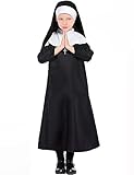 Yickoon Girls Nun Costume Nun Cosplay Dress Halloween Horror Movies Catholic Sister Costumes Halloween Outfit for Kids M
