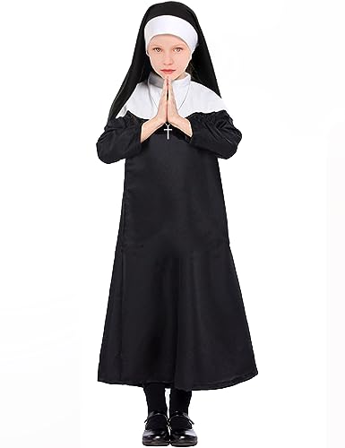 Yickoon Girls Nun Costume Nun Cosplay Dress Set for Kids Halloween Outfit