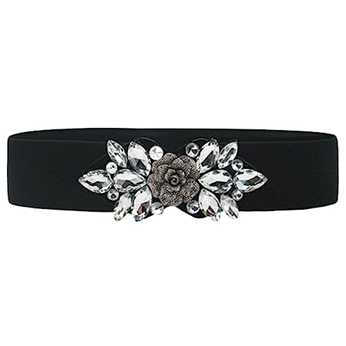 Women Rhinestone Stretch Belt Wide Dressy Belt Vintage Crystal Wide Elastic Waistband Dress Cinch Belt