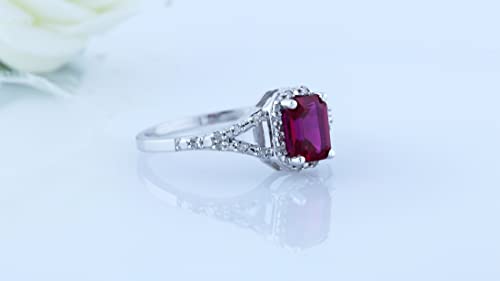 Dazzlingrock Collection 7x5mm Emerald Shape Lab Created Gemstone & White Diamond Split Shank Engagement Ring for Women in 925 Sterling Silver4