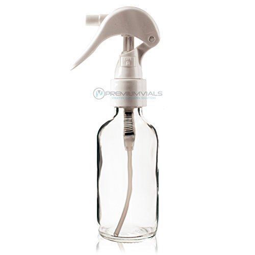 Premium Vials 2 Oz (60 ml) CLEAR Boston Round Glass Bottle w/White Mini Trigger Spray - pack of 5