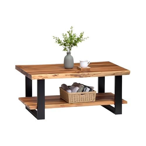 Alpine 2-Tier Live Edge Coffee Table – Rustic Industrial 42”