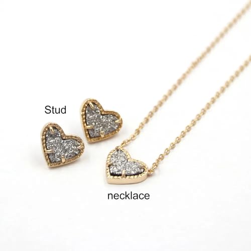 Collier Druzy cœur argent 925 anti-ternissement pierre rose géométrique