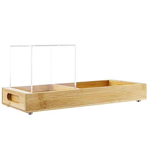 Mygift Modern Bathroom Bamboo Toilet Tank Tray, Toilet Paper Storage With Premium Clear Acrylic Square Tissue Box Cover Holder And Cut Out Handles, Cosmetic And Vanity Tray #TOP6