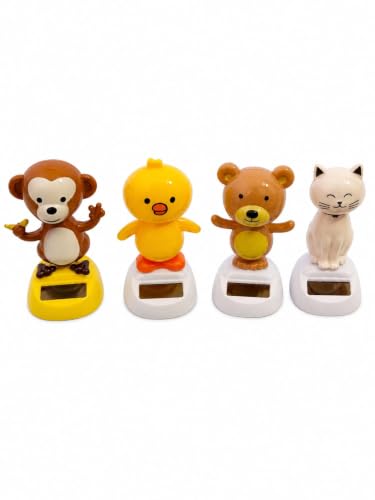 Image of Solar Powered Dancing Toy for Car Dashboard, Office Desk & Home Decoration | Decorative Figure | Eco-Friendly Desktop Showpiece (Cat, Chick, Mouse, Monkey, Set of 4)