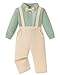 YALLET Toddler Baby Boy Clothes Polo Neck Long Sleeve Tops with Removable Bowtie + Overalls Fall Winter Outfits Set(2-3T, Light Green/Apricot)