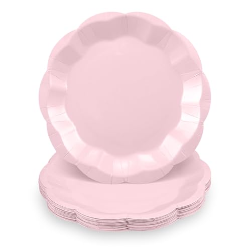 Image of NatNarr 30 Pcs Pink Plates, 7 Inch Scalloped Pink Paper Plates Disposable Dessert Cake Plate Small Party Plate for Wedding, Birthday, Baby Shower, Bridal Shower