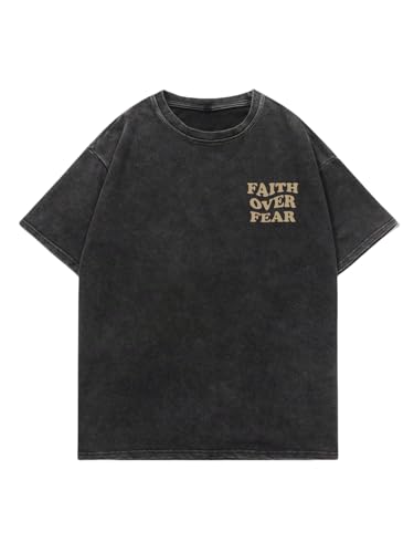 QJQ Men's Letter Graphic Tees Short Sleeve Crewneck T Shirts Faith Over Fear Baggy Streetwear Tops2