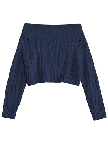 Image of ZAFUL Women V Neck Button Knit Crop Sweaters Batwing Sleeve V Back Ribbed Hem Pullover Sweater