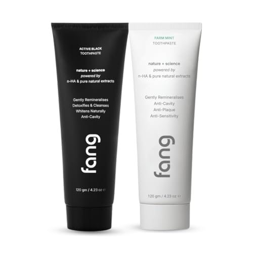 Image of Toothpaste Combo Pack |Fluoride Free Hydroxyapatite, Teeth Whitening, Heals Sensitive Teeth, Fights Cavities, Gum Diseases, Bad Breath, SLS & Chemical Free (Pack of 2, Farm Mint & Activated Charcoal Toothpaste)