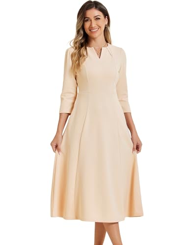 Image of Allegra K Womens 3 /4 Sleeve A-Line Business Work Formal Midi Dress