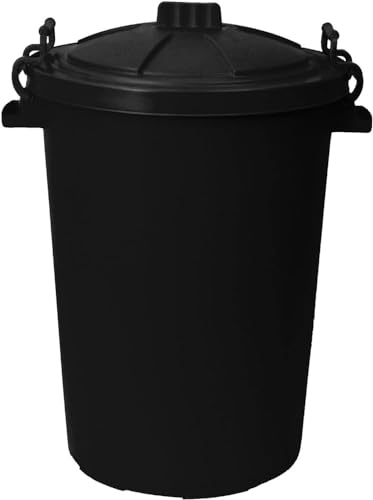 Easy Shopping 85 Litre 85L Extra Large Colour Plastic Dustbin Garden Bin Clip on Locking Lid Heavy Duty for Rubbish Recycle Waste Animal Feed Storage Unit (1, Black)