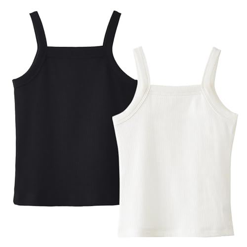Image of Happy Cherry Girls Tank Tops Pack for 2 Toddler Spaghetti Strap Ribbed Knit Undershirts Kids Cotton Basic Camisole 3-14Y