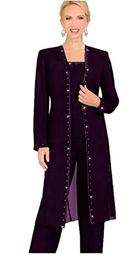 Costume 3 pièces en mousseline de soie pour mère de la mariée - Tenue de mariage longue veste de bal de fin d'année - Violet - 44 Cover