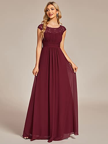 Ever-Pretty Women's Crewneck Lace Cap Sleeve Pleated A Line Chiffon Bridesmaid Dresses 017453