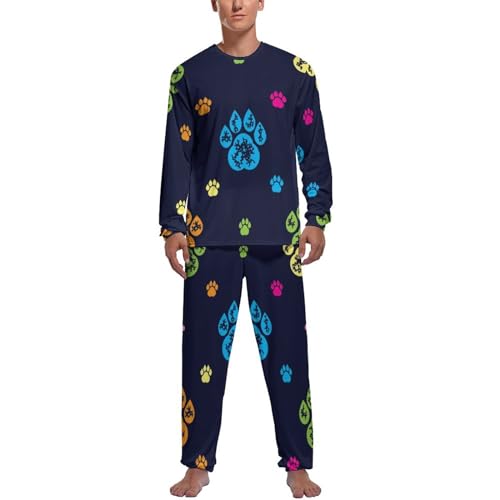 Pantalon vêtements de nuit homme et haut manche longue motif patte chien
