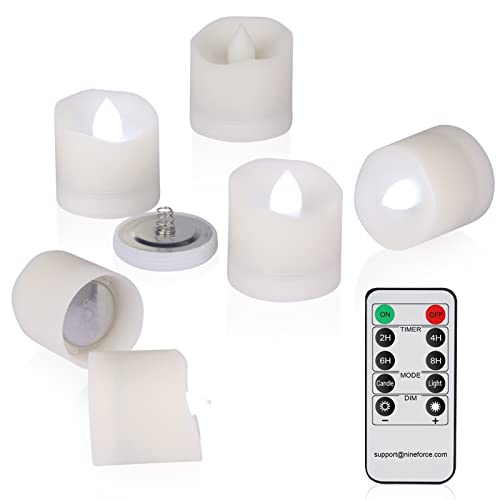 Image of Flameless LED Tea Lights With Remote - Battery Operated Votive Candles With Timer, 200H, Unscented Outdoor Flickering White Flame - 1.3 inch Set of 6