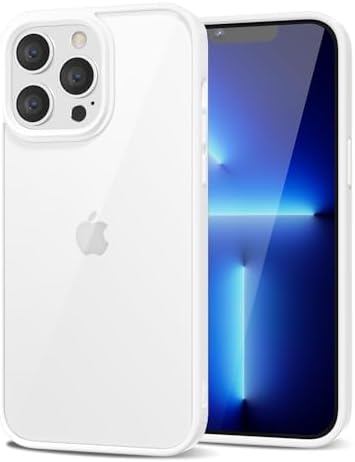 for iPhone 13 Pro Max Case Clear, Transparent Hybrid 13 Pro Max Phone Case [Hard Plastic & Soft Silicone Bumper] Acrylic Non Yellowing Thin Slim Protective Cover for Women, White