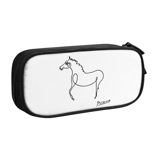 Pablo Picassoパブロ・ピカソ 可愛い馬の絵ペンケース 筆箱 文具ケース おしゃれ 筆袋 鉛筆ケース 鉛筆のサック 中高校生 軽量 収納バッグ 学生 子供 誕生日 入学ギフト 大容量 ダブルレイヤーBlack