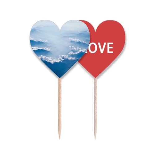 Étiquette cupcake bleu blanc avec motif nuages et cœur graphique original