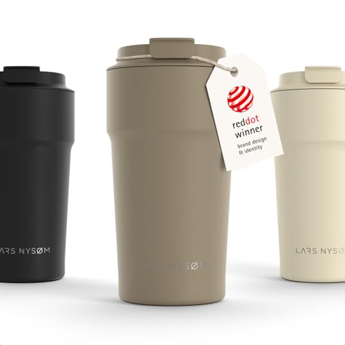 Image of LARS NYSOM Thermo Coffee Mug to go 17oz | Travel Mug 0.5 Liter with Insulation | Silicone grip base | Leak Proof Stainless Steel Tumbler for Coffee and Tea on the Go (Powder Taupe Brown, 17oz)