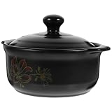 Tofficu Olla de Cerámica Gruesa para Estofado y Sopa, Resistente a Altas Temperaturas, 1.6l para 1-2 Personas, Tapa Negra, Adecuado para Cocina Doméstica y Fuego Directo