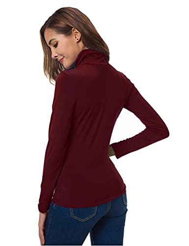 Turtleneck Tops for Women Long Sleeve Casual Lightweight Slim Active Shirt (Dark Red, XX-Large) - Thumbnail 5