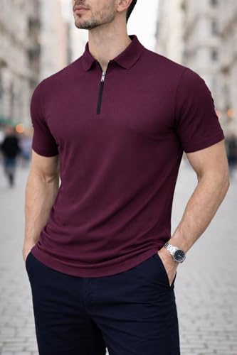 Image of Mack Jonney Men Ribbed Polo T-Shirt | Regular Fit | Half Sleeve | Zip Collar Casual T-Shirt-MJ-94