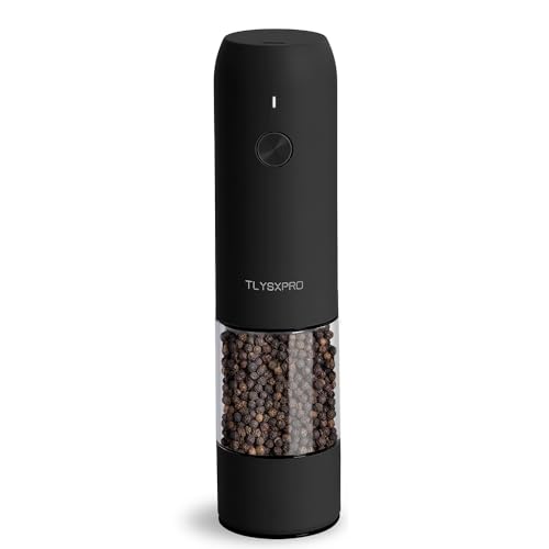 TLYSXPRO Electric Pepper Grinder, USB Rechargeable, Automatic Pepper Shaker, Adjustable Coarseness, Electric Pepper Mill, LED Light, Refillable, Kitchen Gadget (1-Pack, Black)