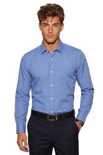 Image of Peter England Men's Everyday Solid Slim Fit Full Sleeve Formal Shirt | Cotton-Rich