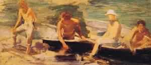 Peinture à l'huile The Rowing Henry Scott Tuke pour habiller un mur vide sans âme