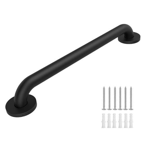Raemnaky Safety Shower Grab Bars for Seniors Stainless Steel Anti Slip Shower Handle ADA Compliant Hand Rails Holds up to 500 LBS Grab Bars for Elderly for Wall (Black 12 Inches)