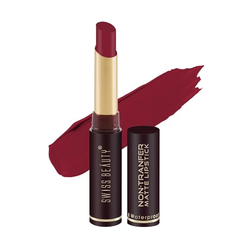Image of Swiss Beauty Non-Tranfer Matte Lipstick, Smooth & Waterproof, Pop Red, 2g