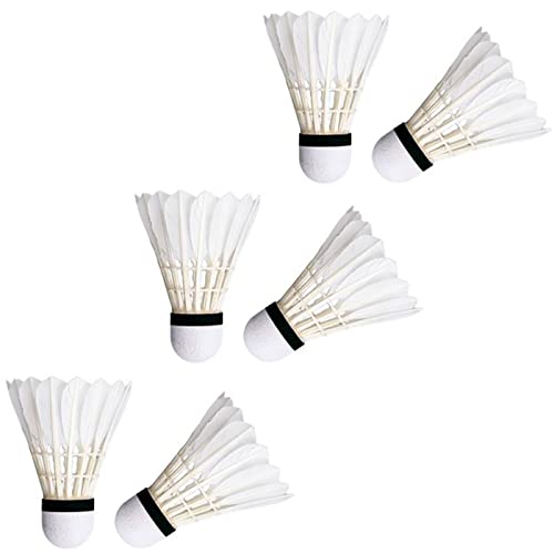 Tradineur - Pack de 6 volantes de bádminton, plumas de ganso, accesorios para deportes de raqueta, entrenamiento, competición (Blanco, 9 x 6,5 cm)
