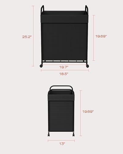 CASAMAYA Laundry Basket with Wheels, Rolling Laundry Hamper, Laundry Sorter with Removable Liner, Steel Frame with Handle, 80L, 19.7 x 13 x 25.2 Inches, Black, LHC100B01