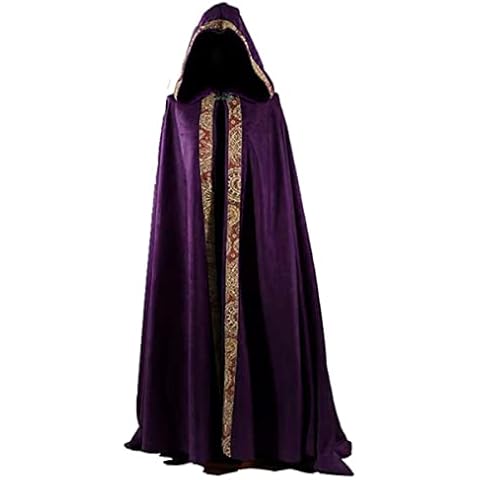 Fuomomo Unisex Halloween Cloak Medieval Renaissance Hooded Cape Witch Long Robe Cosplay Costume Full Length, 58inches, Purple Cover