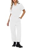 Aobute Women'S Short Sleeve Coverall Zipper White Golf Caddy Outfits Solid Color Daily Wear Work Overalls 2Xl