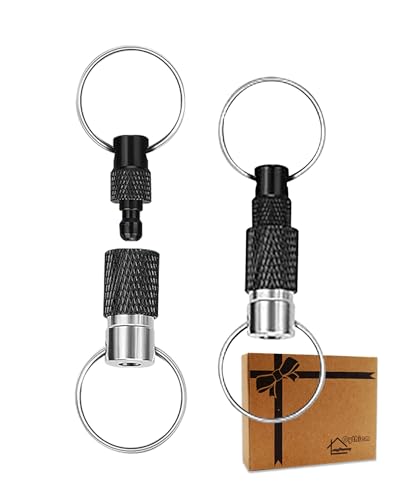 Oythiem Quick Release Keychain Keyring for Men, Women - Detachable Keychain Key Ring Quick Release for Easy Access to Your Keys, Pull Apart Key Chain Double Key Ring for Bag, Belt and Car (2 Black)