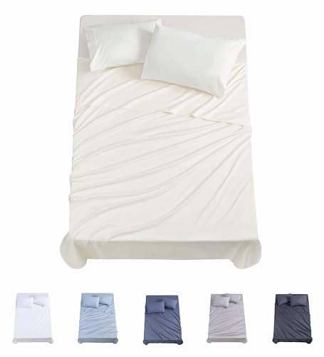 Todocama Juego de Sábanas de 4 Piezas - 3001 - Sábana Bajera Ajustable - Encimera - Dos Fundas de Almohada de 50x80cm, (Cama 90x190/200 cm, Beige)