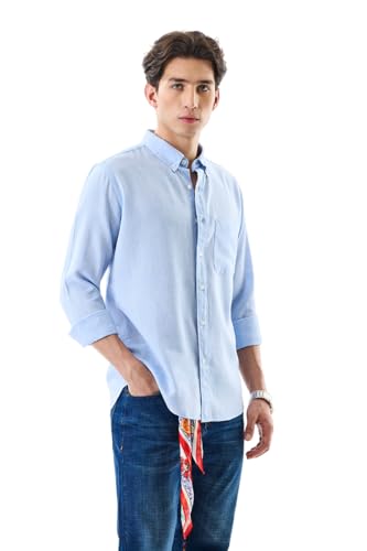 Image of SNITCH Men Casual Shirt | Regular Fit Full Sleeve Button-Down Collar Solid Pattern | Premium Linen Blend & Breathable Fabric for Everyday & Office Wear